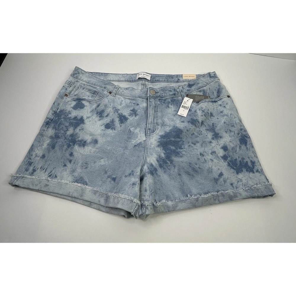 Lane Bryant Boyfriend Jean Shorts Women's 24 / 24S Acid Wash Frayed Rolled Hem‎